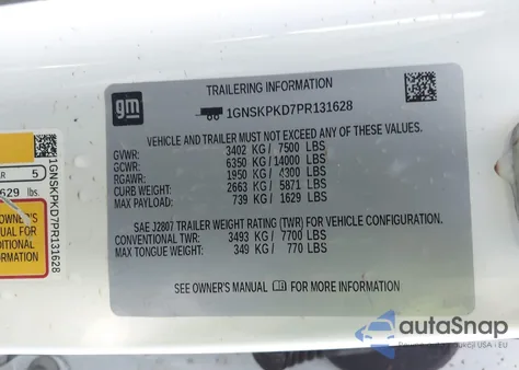 2023 Chevrolet Tahoe 4Wd Z71 z USA, uszkodzony, nr VIN 1GNSKPKD7PR131628